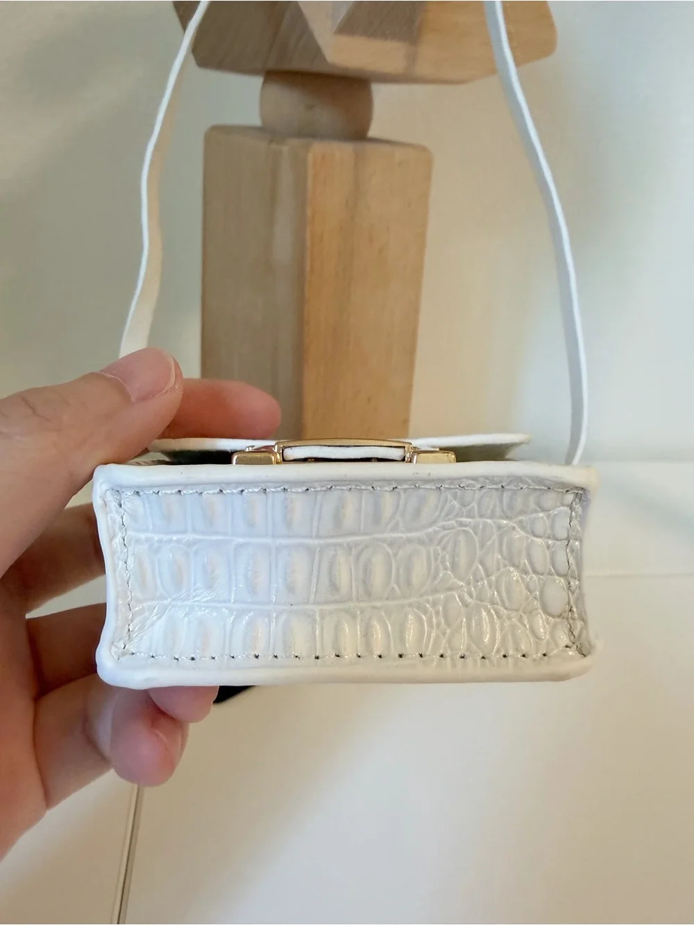 Genuine Leather White Gray Croc Embossed Mini Bag Charm